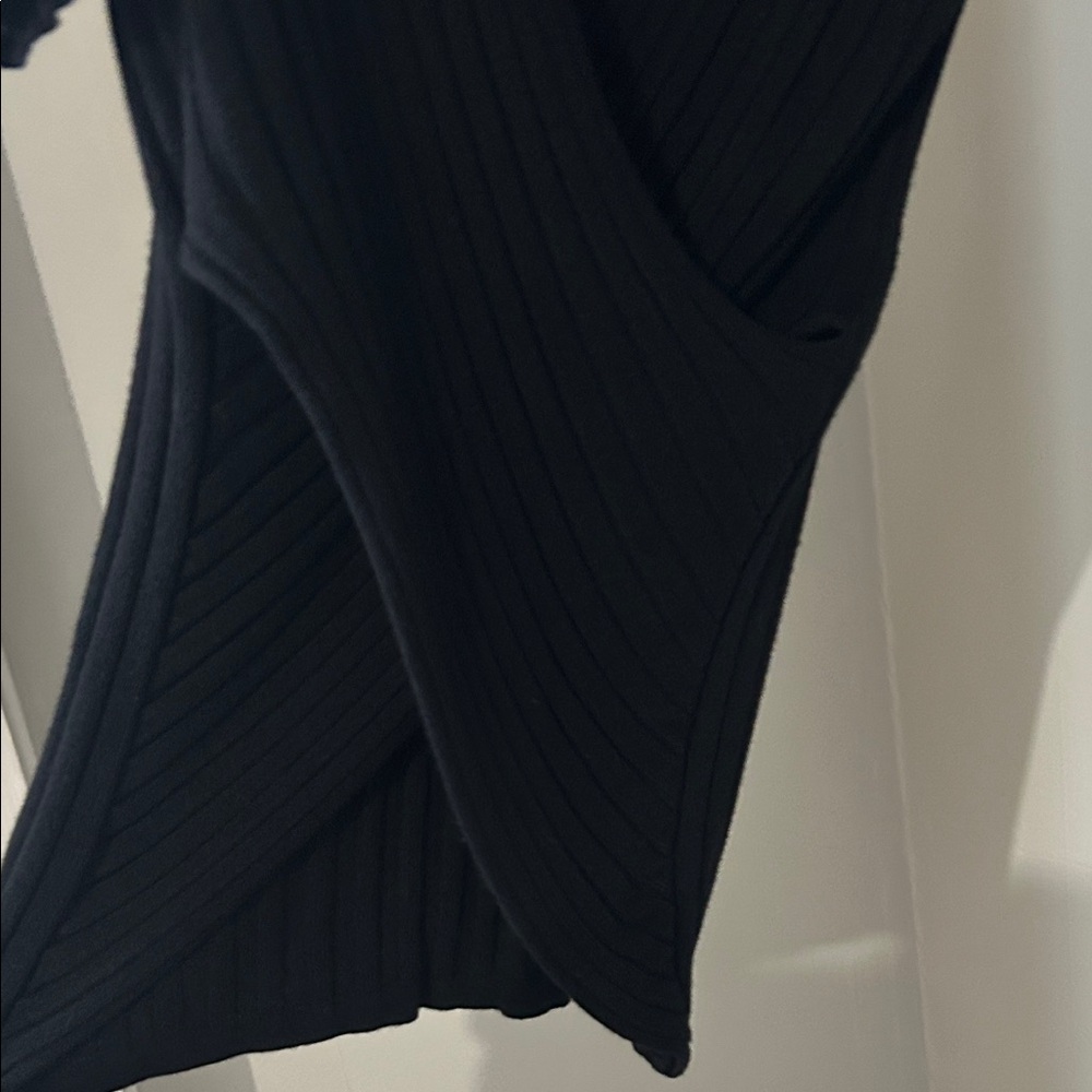 Black Ribbed Wrap-Style Top - Picture 2 of 5